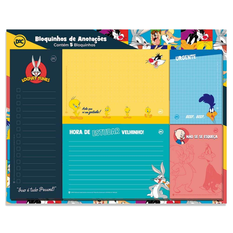 Bloquinhos de Anotações com 5 Modelos (20 Folhas cada) – Looney Tunnes - 00