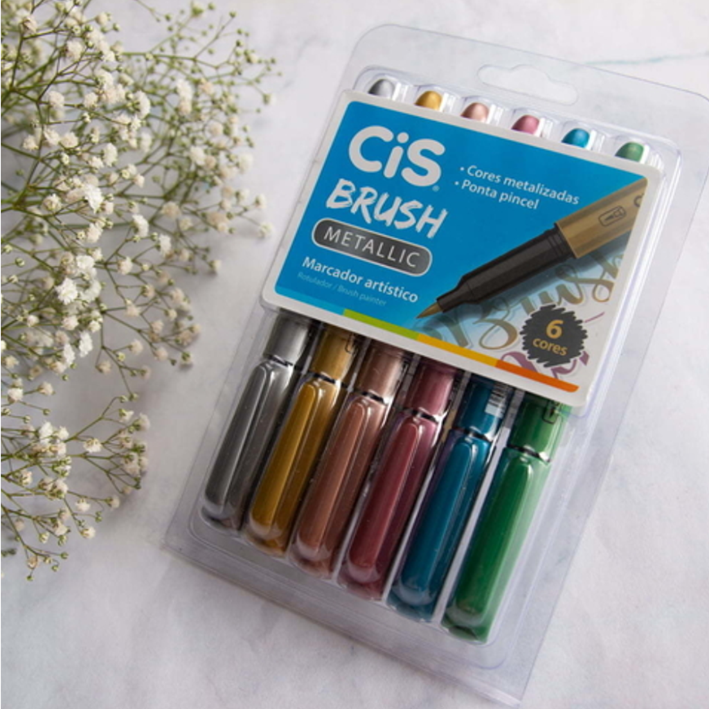Caneta de uso artístico Brush CIS Estojo com 6 cores - metallic