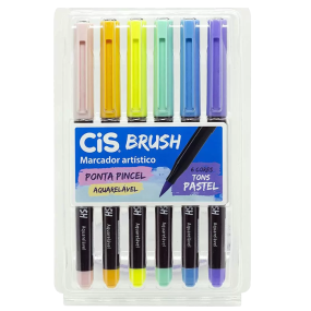 Caneta de uso artístico Brush Pastel aquarelável CIS Estojo com 6 cores 00
