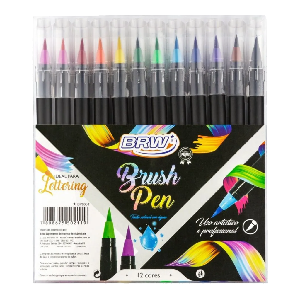 Canetas de uso artístico Brush Pen Aquarelável 12 cores- BRW