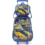 MOCHILA C/ RODINHA + LANCHEIRA RACING AZUL MAXLOG