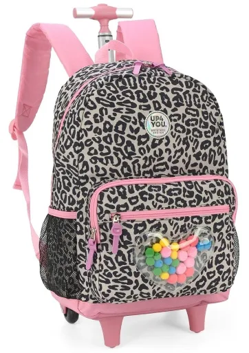 MOCHILA C/ RODINHA F UP4YOU ONÇA MARROM/ROSA MAXLOG - Imagem 1