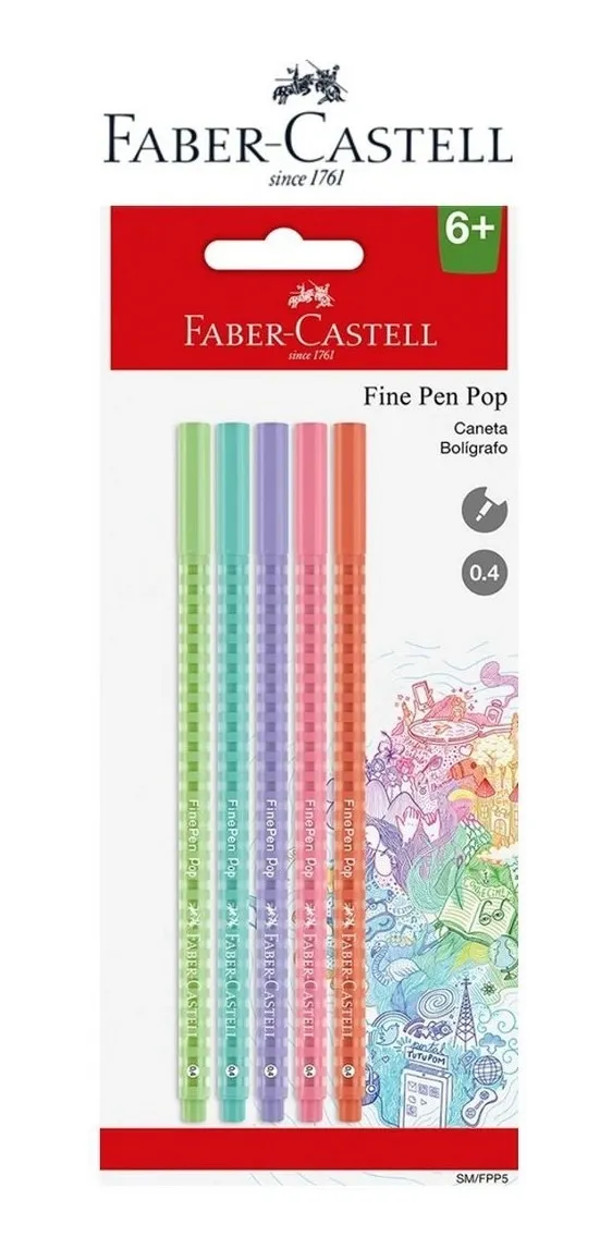 D_NQ_NP_2X_817388-MLB49973987095_052022-F-canetas-fine-pen-pop-pastel-04mm-cartela-5-cores-faber-cast CANETA ESF 0.4 FINE PEN POP PASTEL C/ 5 UND FABER CASTELL - Imagem 1