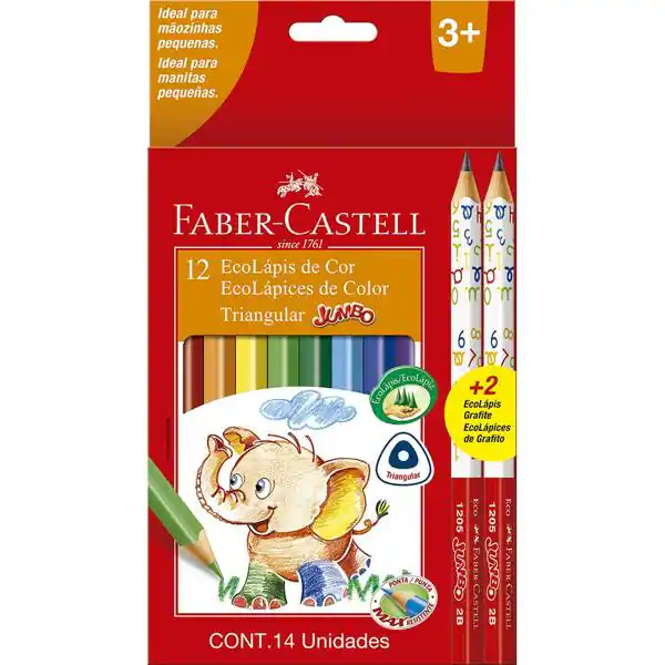 389588d LAPIS DE COR 12 CORES JUMBO TRIANGULAR + 2 ECO LAPIS FABER CASTELL - Imagem 1