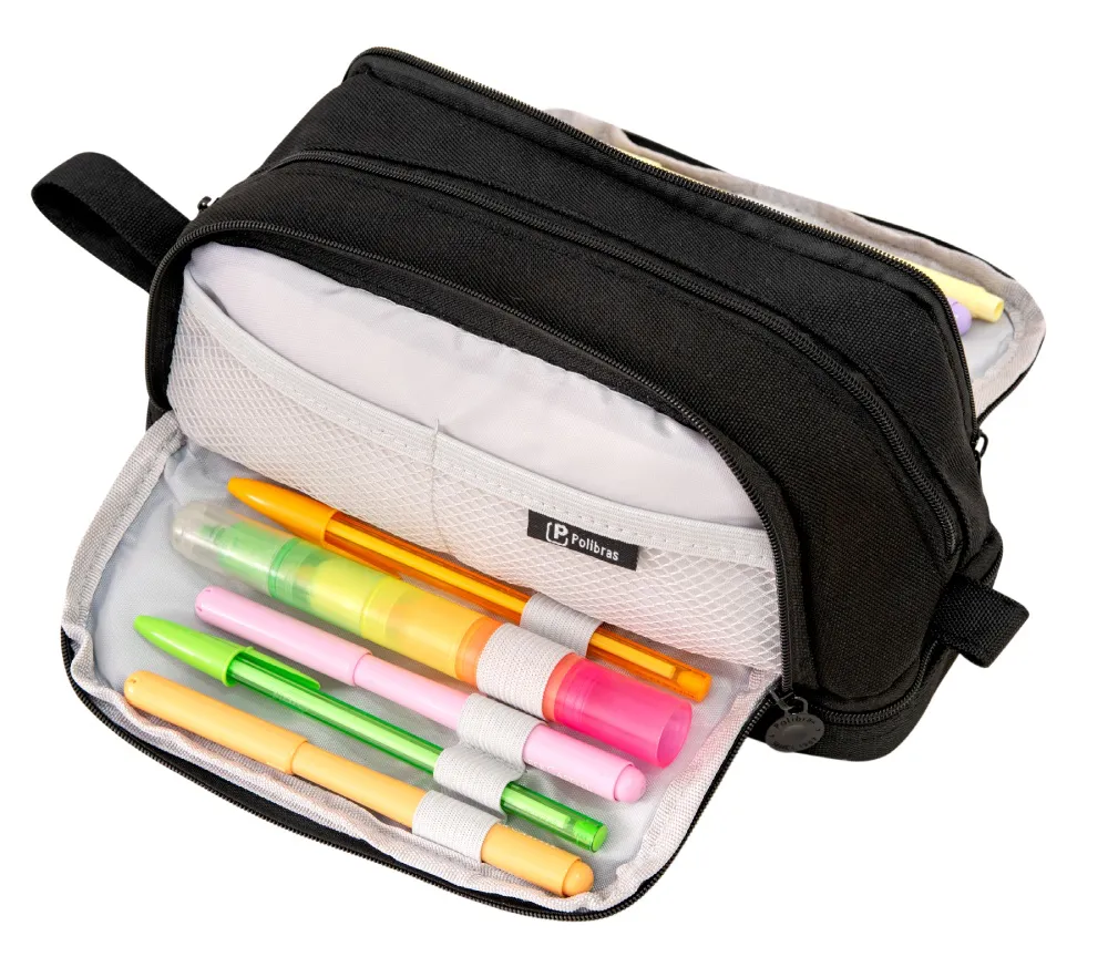 estojo_de_tecido_com_4_ziperes_e_bolso_interno_preto_555_3_6bd599a8b81f8d06369485f6bd2a1587 ESTOJO ESCOLAR TECIDO C/4 ZIPER PRETO POLIBRAS - Imagem 1