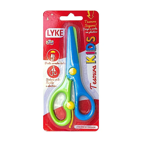 2536104148e160e67d1 TESOURA PLASTICA 14CM KIDS C/ MOLA AZ/VD LYKE - Imagem 1