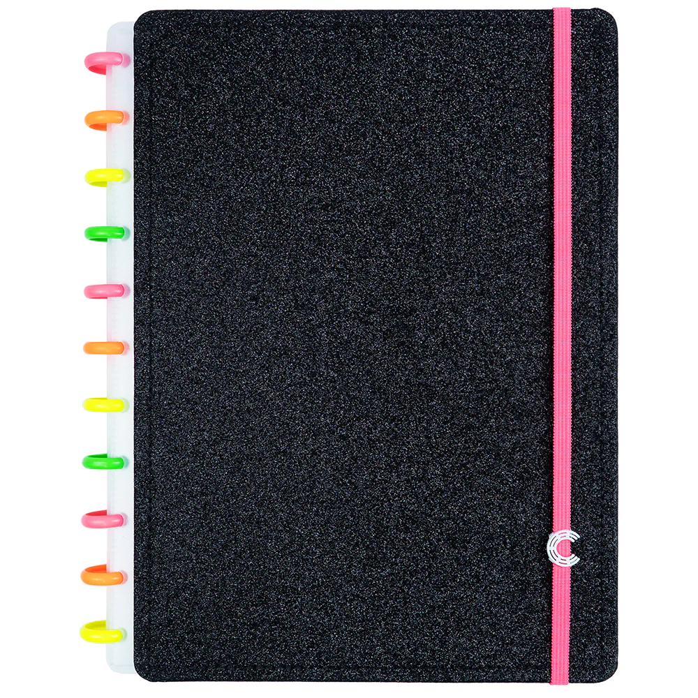 CADERNO_LETS_GLITTER_NEON_BLACK_GRANDE_01 CADERNO INTELIGENTE GLITTER NEON BLACK GRANDE CLAPPER - Imagem 1