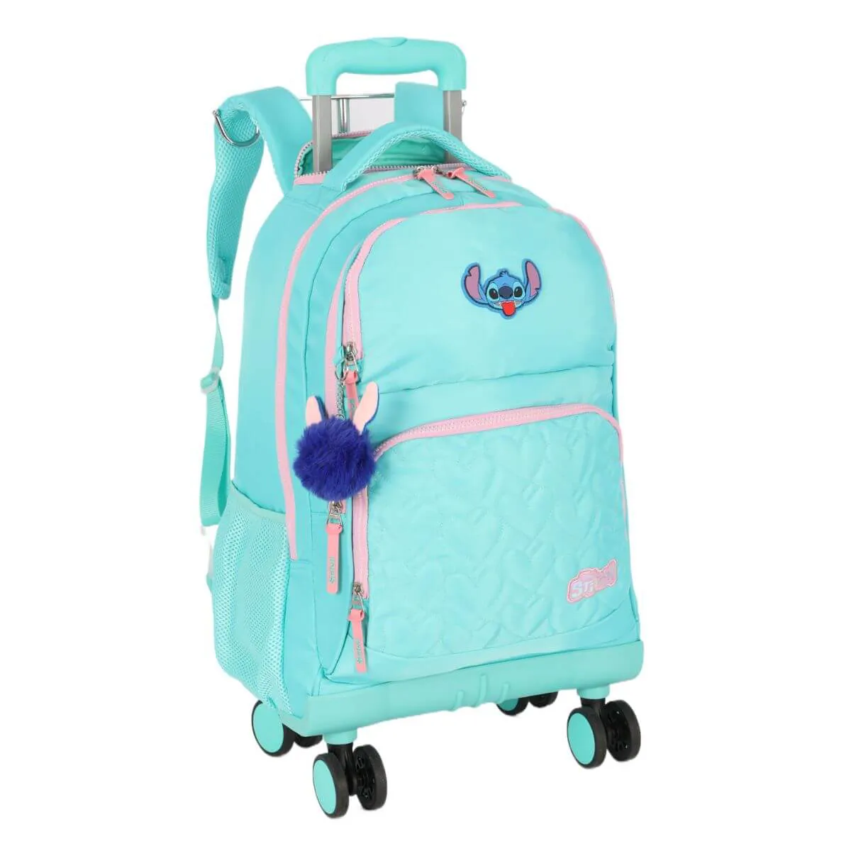 MOCHILA C/ RODINHA M 4 RODAS STITCH TURQUEZA MAXLOG - Imagem 1